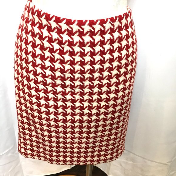 Talbots Red & White Wool Houndstooth Pencil Skirt Vtg Size 6 - Picture 9 of 11